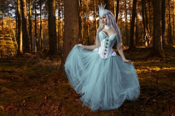 Breath of the White Dragon Corset, Neck Corset, tulle ballet skirt and Ice Queen Crown  Headdress
