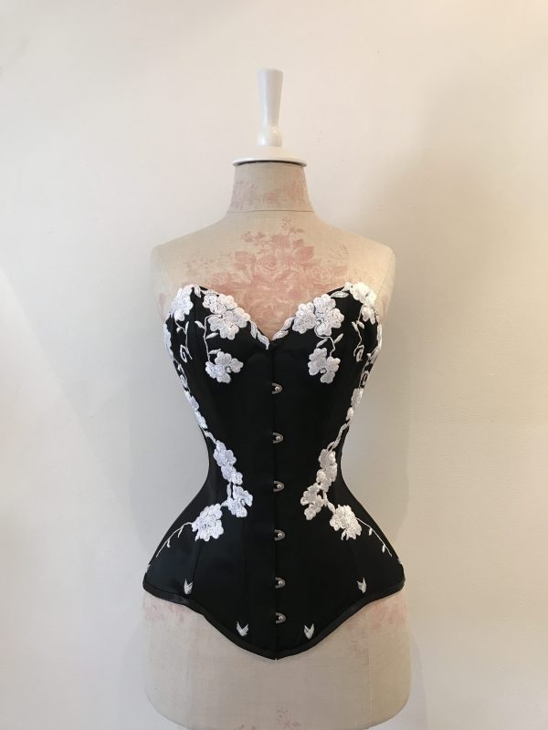 Black Satin Flower Applique Corset